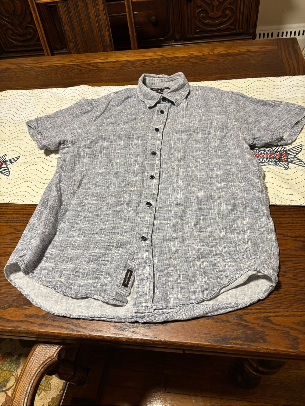 Michael Kors Blue-Gray Short-Sleeve Button-Down Casual Shirt
